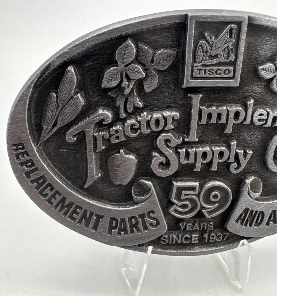 Tisco Tractor Implement Supply Co 59 Years Belt Buckle 1996 Vintage Pewter Tone - Picture 2 of 4